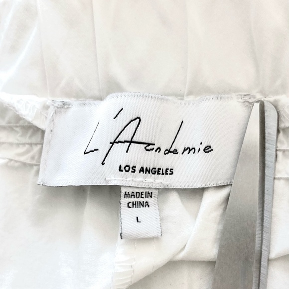 L'Academie X Revolve Off Shoulder Ruffled Button Up Shirt Cutout Tie Back White - Picture 5 of 11